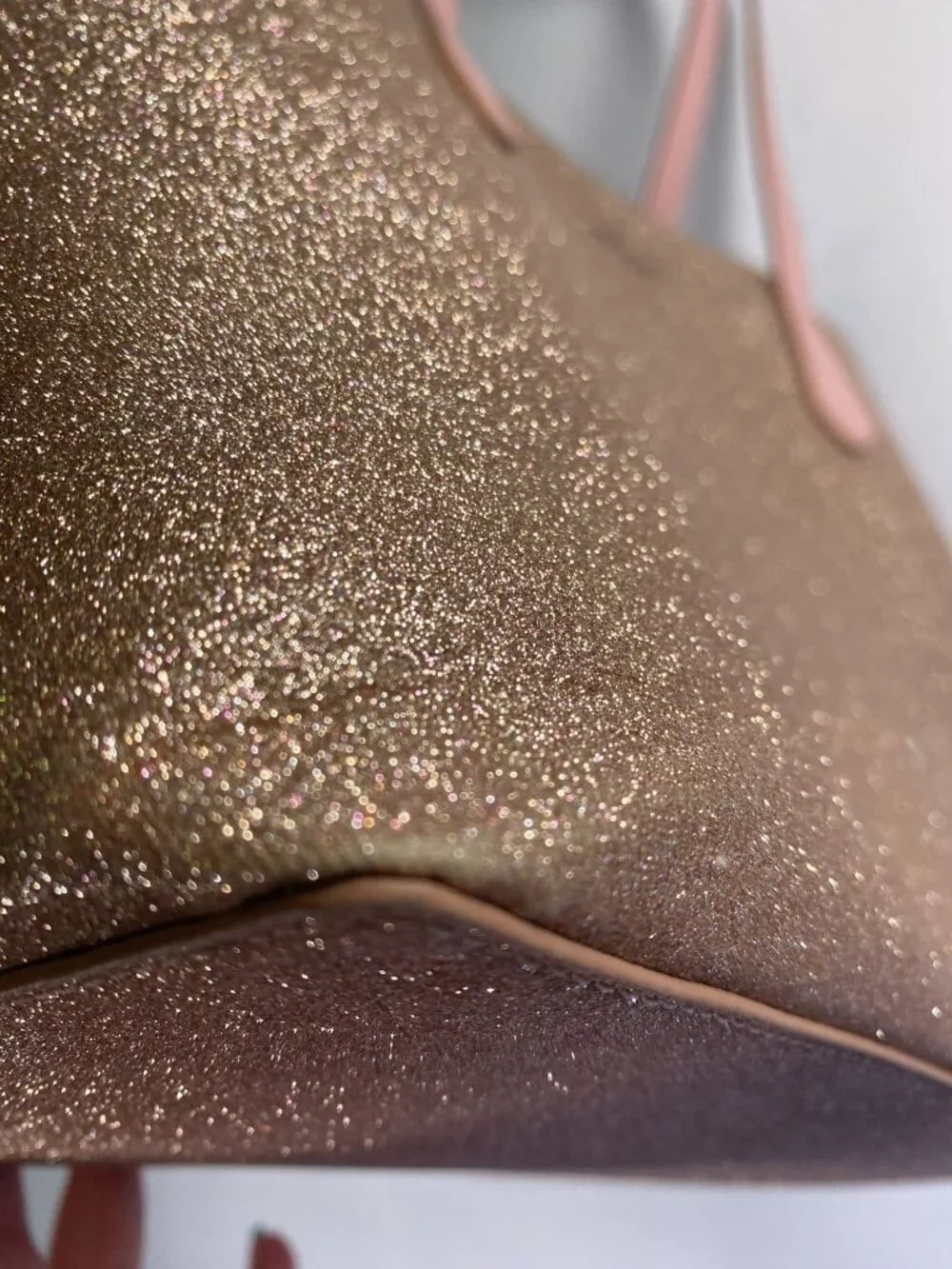 Kate Spade New York Rose Pink Glitter Tote With Pink Handles Rose Gold